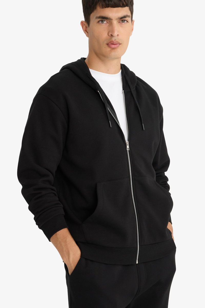 DeFacto Black Man Comfort Fit Hooded Soft Lining Basic Sweatshirt Casual - Image 4